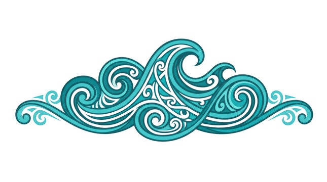 Stylized ocean wave vector illustration isolated on transparent background
