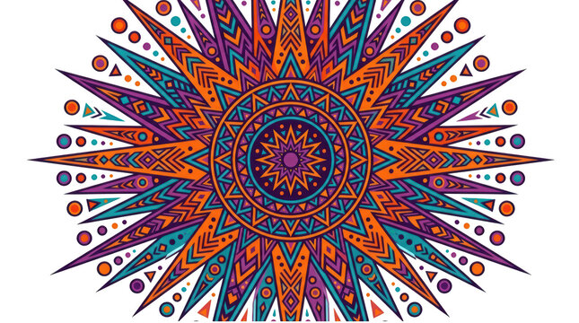 Colorful geometric mandala pattern isolated on transparent background