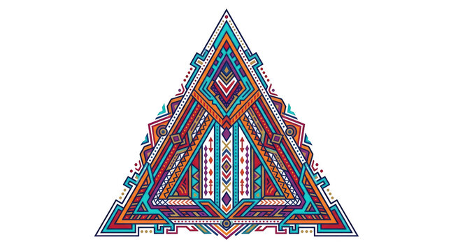 Colorful geometric tribal triangle pattern isolated on transparent background