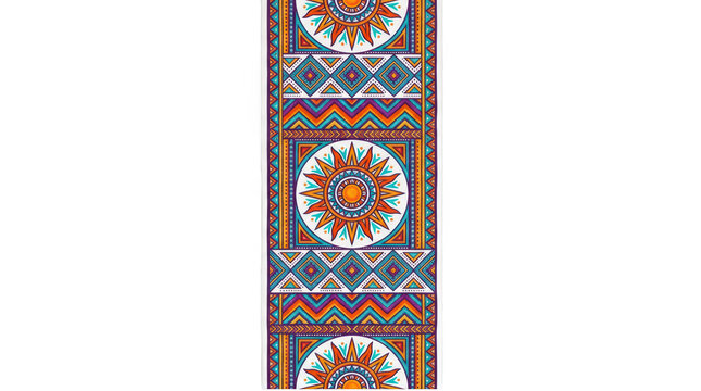 Seamless vertical border with tribal sun and geometric ethnic patterns isolated on transparent background