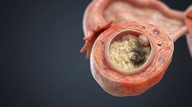 Cross-Section of an Ovarian Dermoid Cyst Showing Sebaceous Contents