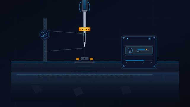 Minimalist 2d vector industrial lab automation mechanism with UI