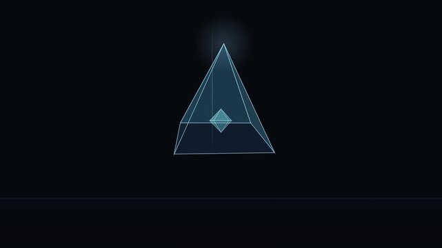Mystic geometric pyramid structure with inner cube in deep dark