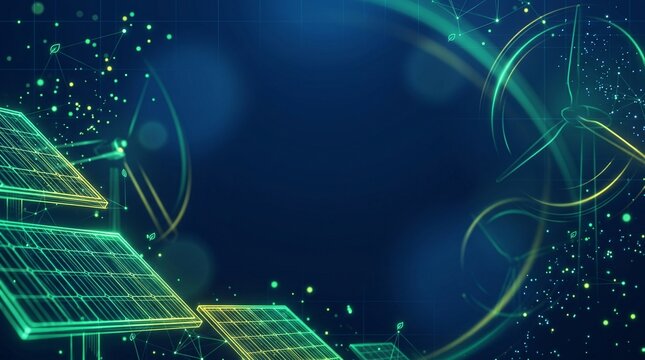 Renewable green energy and smart power grid background with copy space