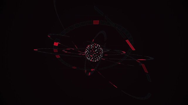 Onyx Ruby Gyroscopic Data Turbine Animation with Rotating Red Digital Energy and Mechanical Structures