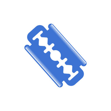 Retro blue razor blade barber logo icon vector isolated on black background
