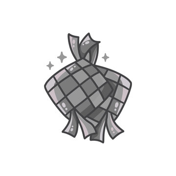 Eid Mubarak ketupat traditional rice dumpling vector icon illustration
