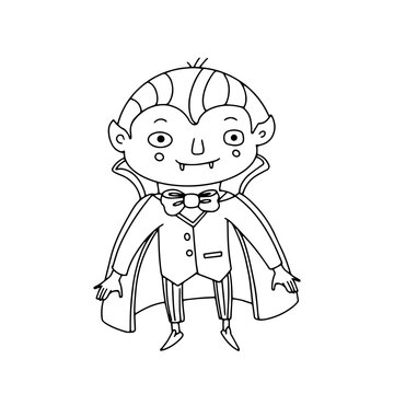 Halloween vampire coloring book kid vector illustration. Cute spooky character line art cartoon graphic. Autumn holiday activity school education projects.