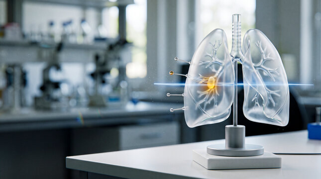 Translucent lung model revealing a subtle abnormality during medical scanning