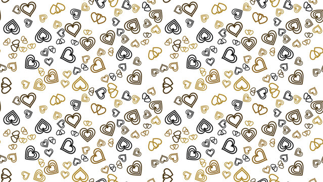 Seamless pattern of outlined hearts in black and gold