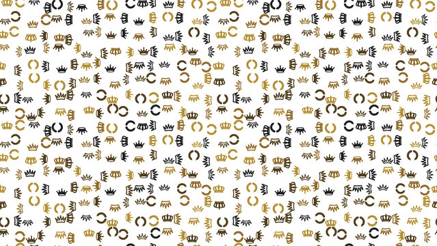 Seamless pattern of gold and black crowns and laurel wreaths