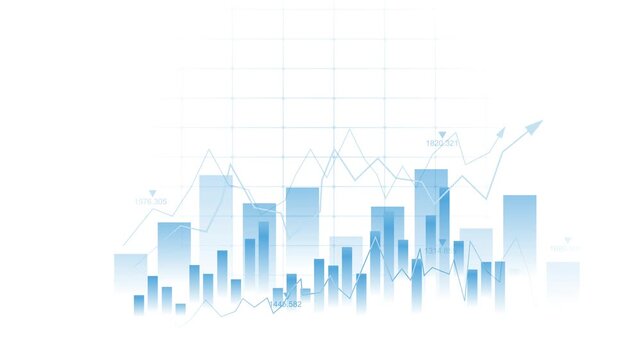 Financial chart with rising bars and line graph business growth and data analysis animation