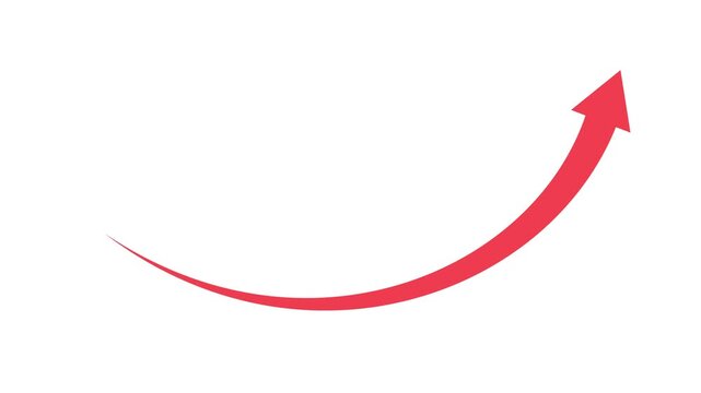 Simple curved arrow rising to the right growth progress and direction animation, Minimal upward curved arrow animated
