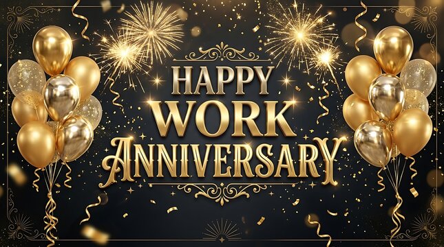 Golden balloons fireworks and confetti celebrating work anniversary celebration happy