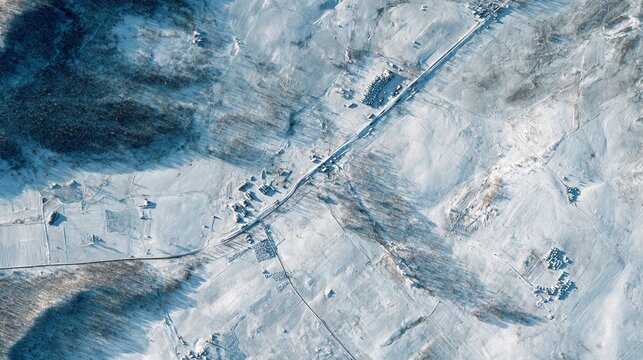 Snowy landscape with rural settlements and roads