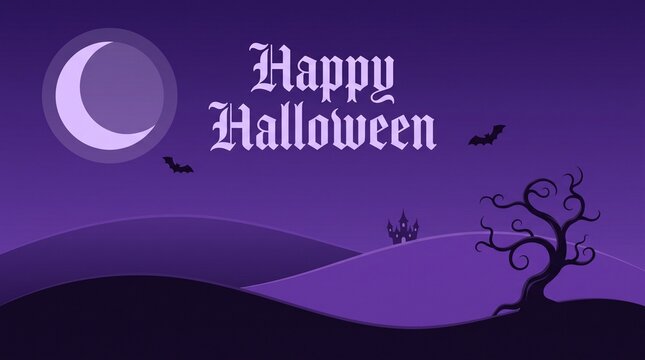 Halloween background, happy halloween text with spooky castle and moon