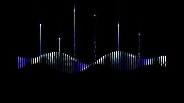 Abstract digital sound wave equalizer with glowing audio frequency spectrum on dark background