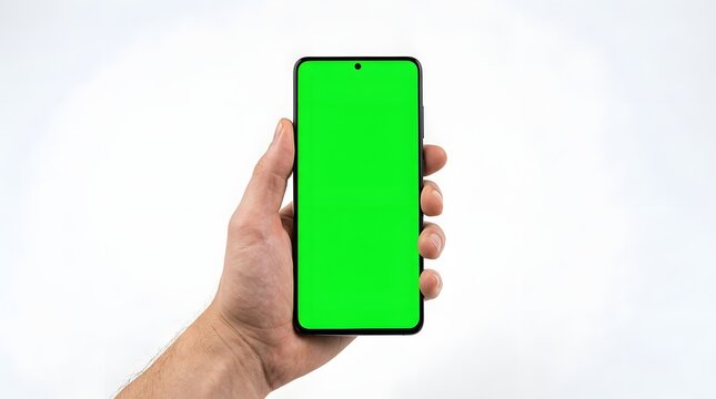 Hand Holding Smartphone with Green Screen Mockup