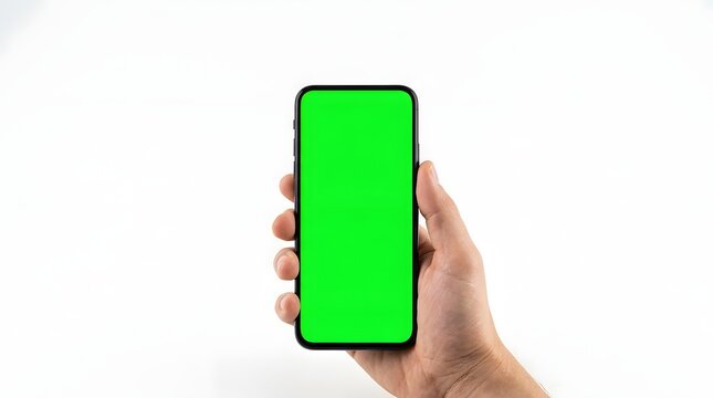 Hand Holding Smartphone with Green Screen Mockup