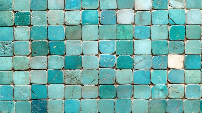 Zellige Turquoise Mosaic Tile Overhead Pattern as background