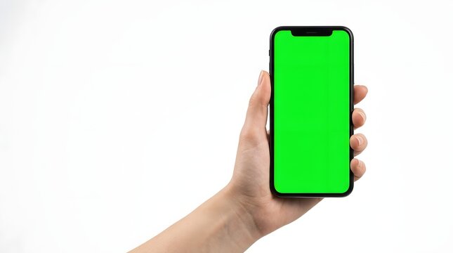 Hand Holding Smartphone with Green Screen Mockup