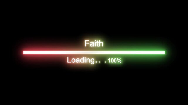 Faith Progress Bar Completion Animation, Minimal Neon Loading Bar with Glow Effect, Animated Neon Light Loading Bar