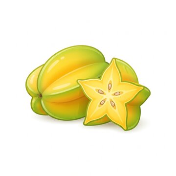 Realistic vector icon design of sweet tropical carambola with star shaped cross section.