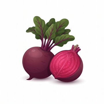 Fresh organic red beetroot with green leaves and half slice 3D vector illustration.