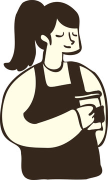 Hand Drawn Female Barista Holding Takeaway Coffee Cup