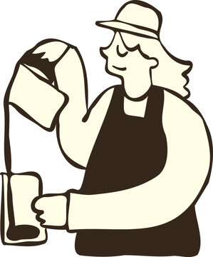 Handdrawn Illustration of Barista Pouring Coffee