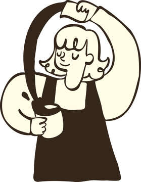Handdrawn Illustration of Barista Pouring Coffee