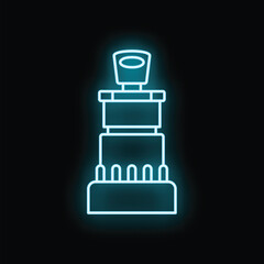 Fototapeta premium Neon glowing blue ink rubber stamp icon on black background