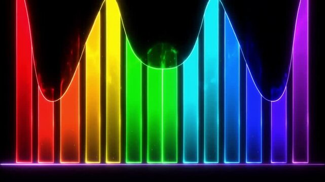 Digital volume audio equalizer with neon rainbow bars display