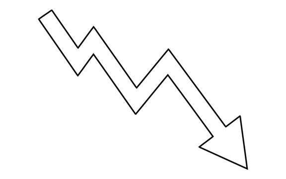 Downward zigzag arrow outline, black line on white background