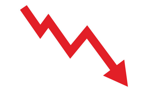 Red zigzag arrow pointing downward, financial decline symbol