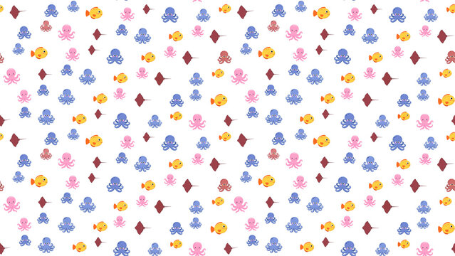 Seamless pattern of cartoon sea creatures