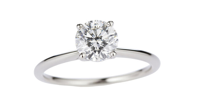 Solitaire diamond engagement ring with round brilliant cut stone and silver band