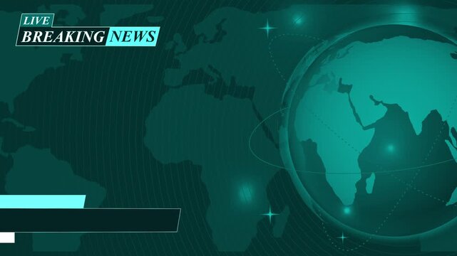 Breaking news broadcast background with globe, world map silhouettes and lower third placeholder animation