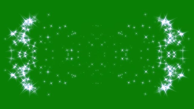 Twinkling glitter dust on green screen background sparkling glitter 4k white magical glowing star trail line animation shimmering video, star sparkle vector doodles, glowing light effect in seamless.