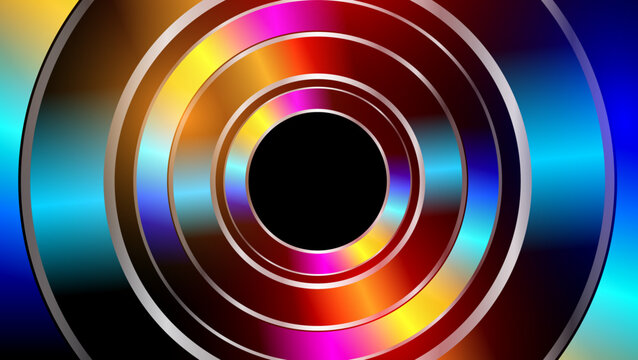 Futuristic geometric background with neon gradients and chrome rings, centered with copy space.
