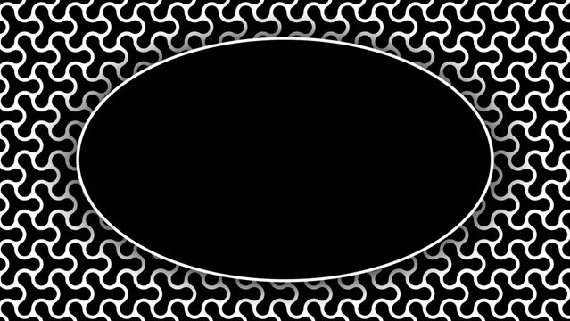 Black and white geometric pattern background with central oval copy space