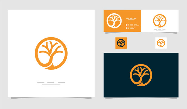 Orange circular organic tree roots logo design.