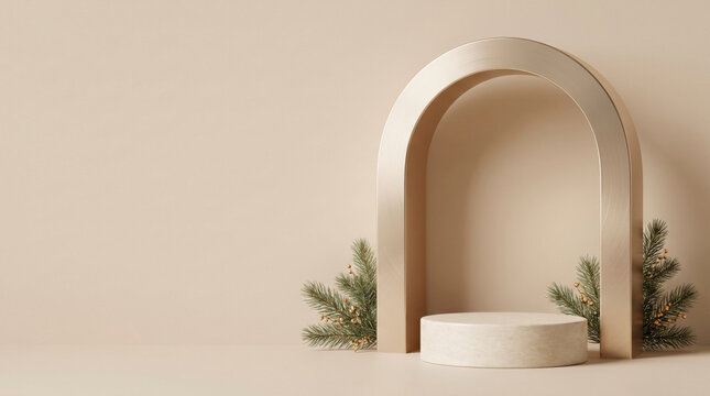 Minimal Ivory Christmas Arch With Product Podium