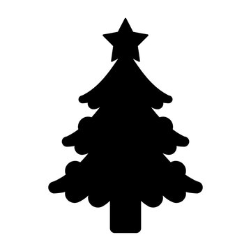 Black christmas tree silhouette with star topper isolated graphic