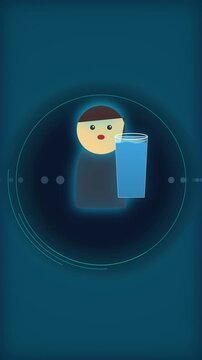 Cartoon Person Drinking Water from Transparent Glass, Hydration Concept
