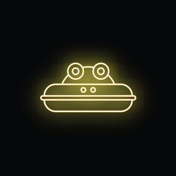 Glowing yellow neon frog icon on a dark background