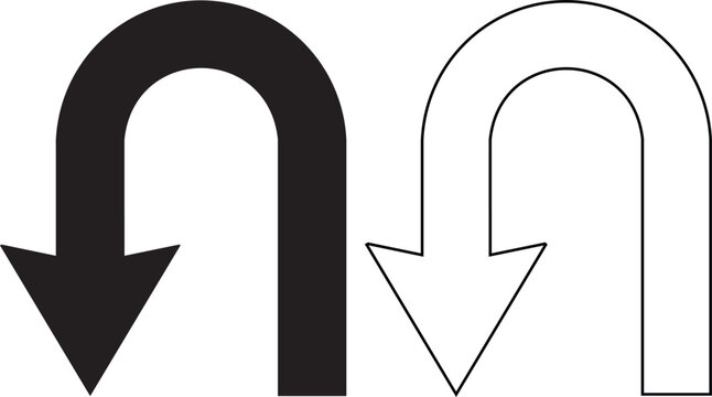 Minimalist u turn arrow icon set for navigation and road signage