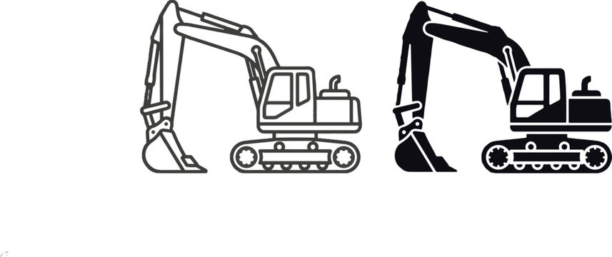 Excavator construction machinery vector design set with digger machine vehicle track loader heavy equipment duty