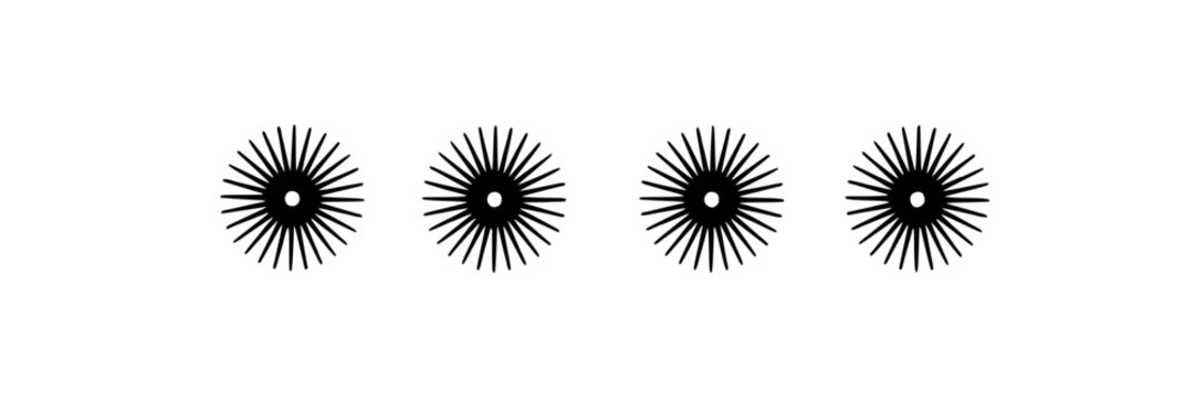 Radiant Core Ideogram Icons, Minimalist Design Set with Four Radiating Starburst Symbols