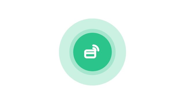 animated contactless payment button icon with pulsing green rings on white background for financial digital app